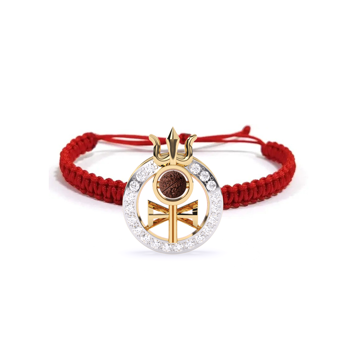Power & Purity Rakhi – Rudraksha Centered with Trishul & Diamond Accents
